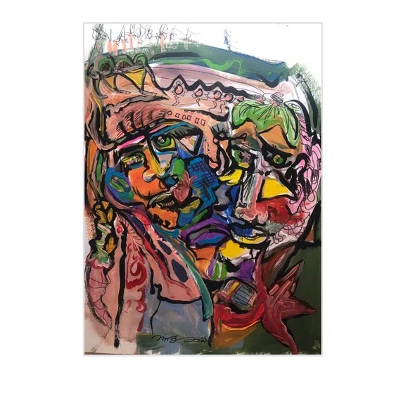 “Sophie & Simon” original OOAK mixed media painting on paper singed, 9x14” - Picture 2 of 4